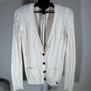 Abercrombie & Fitch Cable Knit Cardigan Cream Button Front Sweater | Size Small